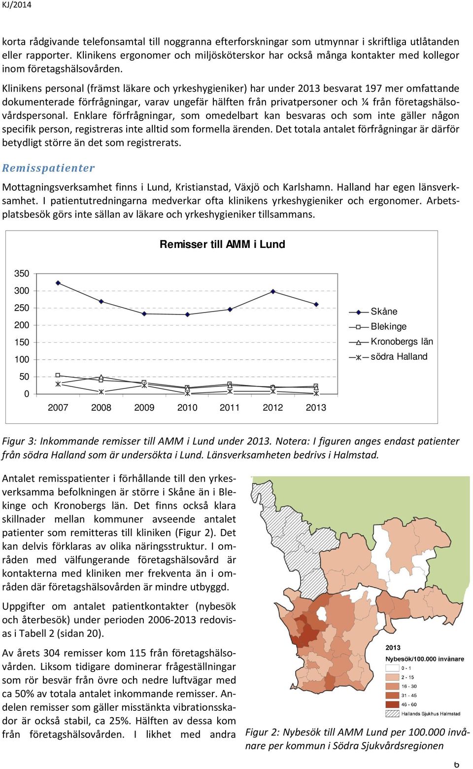 Klinikens personal (främst läkare och yrkeshygieniker) har under 2013 besvarat 197 mer omfattande dokumenterade förfrågningar, varav ungefär hälften från privatpersoner och ¼ från