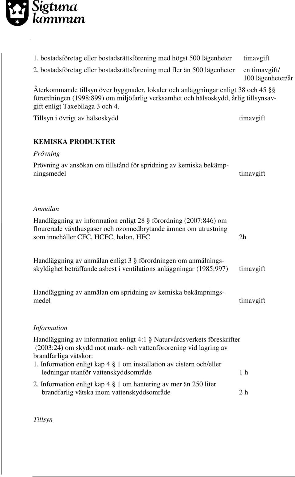 miljöfarlig verksamhet och hälsoskydd, årlig tillsynsavgift enligt Taxebilaga 3 och 4.