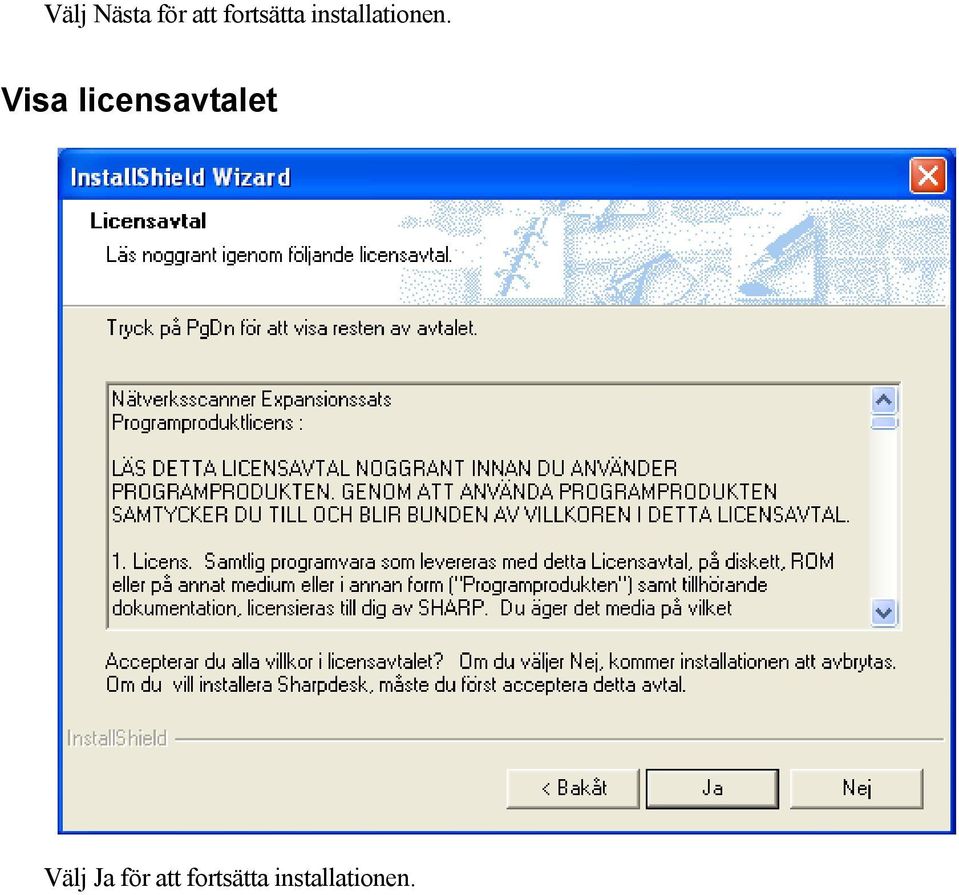 Visa licensavtalet Välj Ja