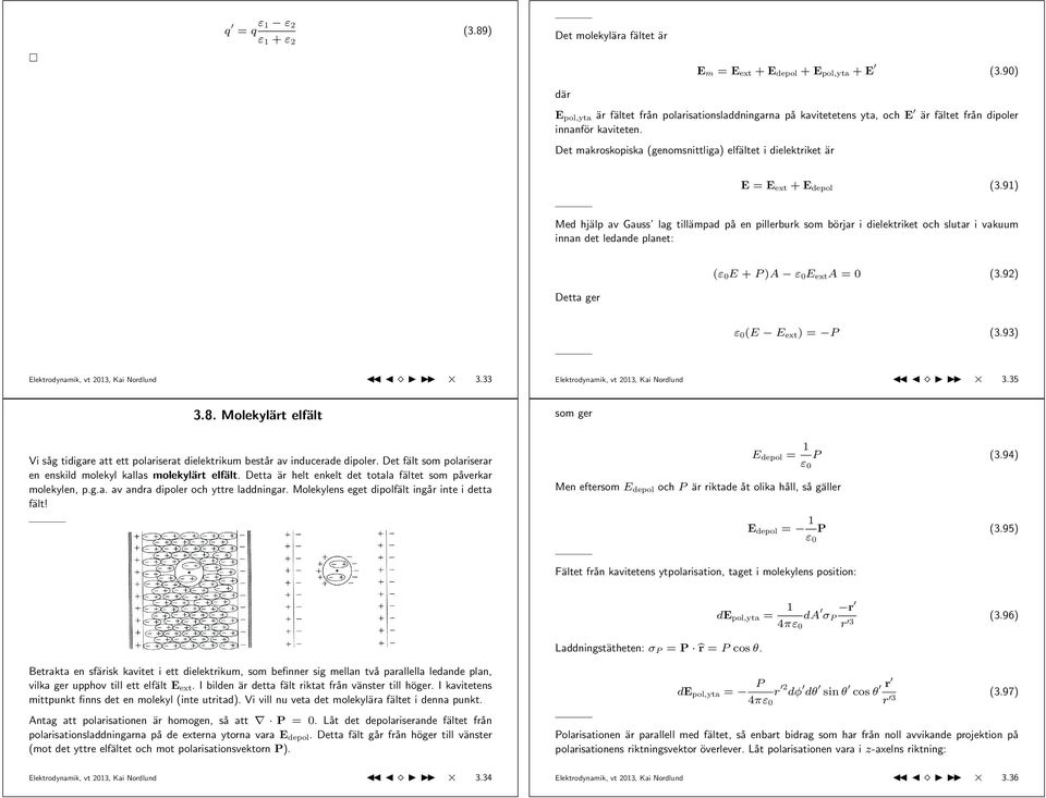 Det makroskopiska (genomsnittliga) elfältet i dielektriket är E = E ext + E depol (3.