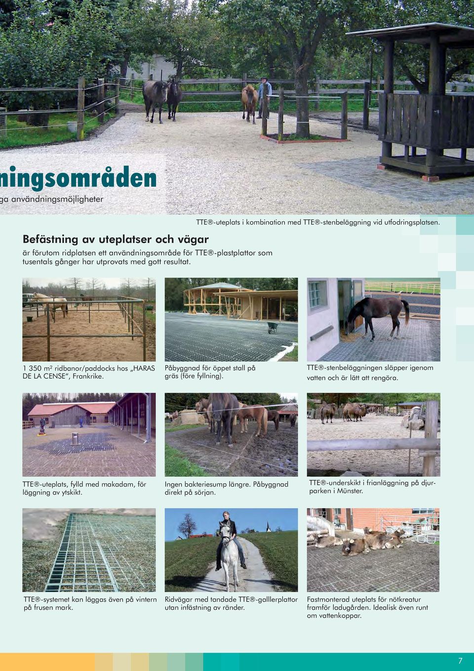 TTE -stenbeläggningen släpper igenom vatten och är lätt att rengöra. TTE -uteplats, fylld med makadam, för läggning av ytskikt. Ingen bakteriesump längre. Påbyggnad direkt på sörjan.