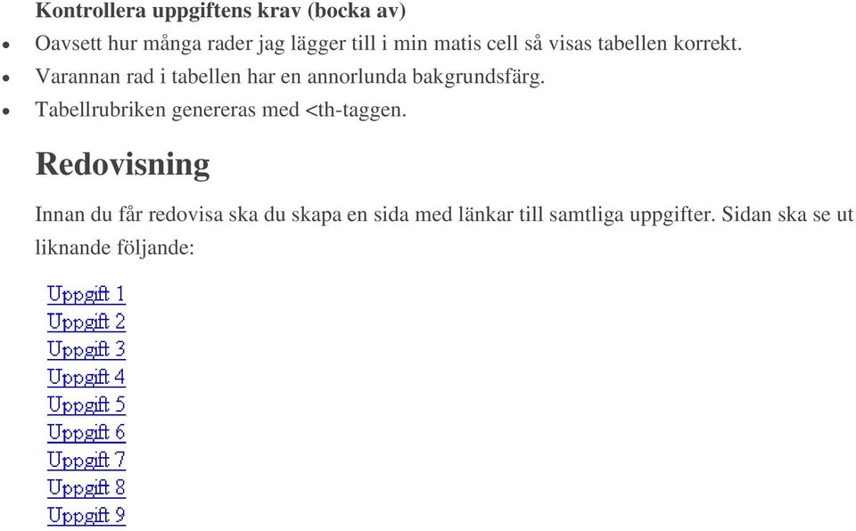 Tabellrubriken genereras med <th-taggen.