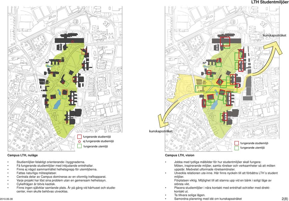 Fattas naturliga mötesplatser. Centrala delar av Campus domineras av en oformlig trafi kapparat. Varje projekt har löst sina problem utan en gemensam helhetssyn. Cykelfrågan är bitvis kaotisk.