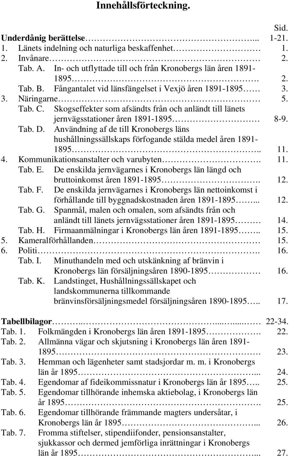Användning af de till Kronobergs läns hushållningssällskaps förfogande stälda medel åren 1891-1895.. 11. 4. Kommunikationsanstalter och varubyten. 11. Tab. E.