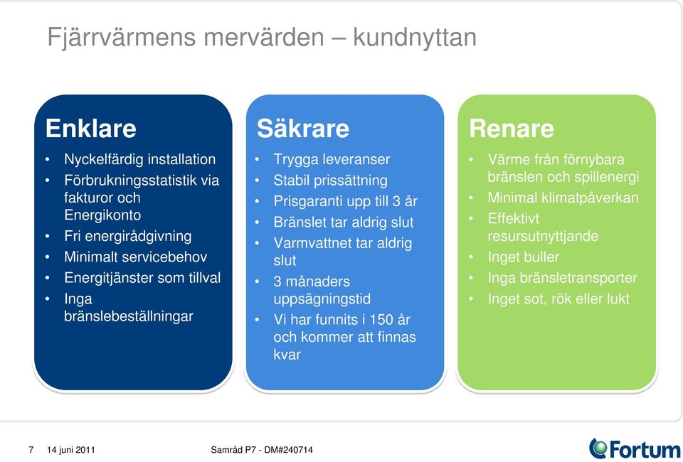 till 3 år Bränslet tar aldrig slut Varmvattnet tar aldrig slut 3 månaders uppsägningstid Vi har funnits i 150 år och kommer att finnas kvar Värme