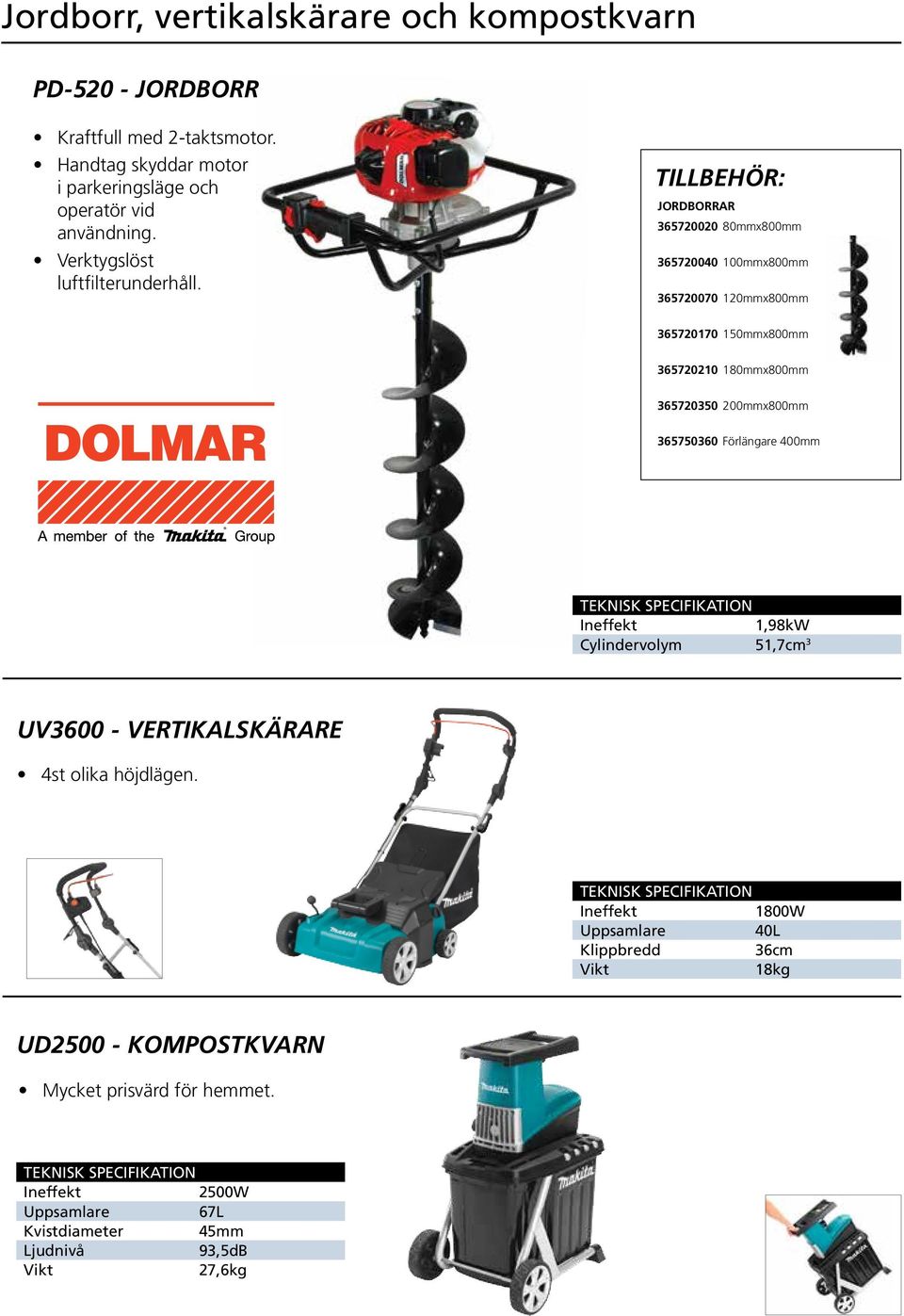 JORDBORRAR 365720020 80mmx800mm 365720040 100mmx800mm 365720070 120mmx800mm 365720170 150mmx800mm 365720210 180mmx800mm 365720350 200mmx800mm 365750360