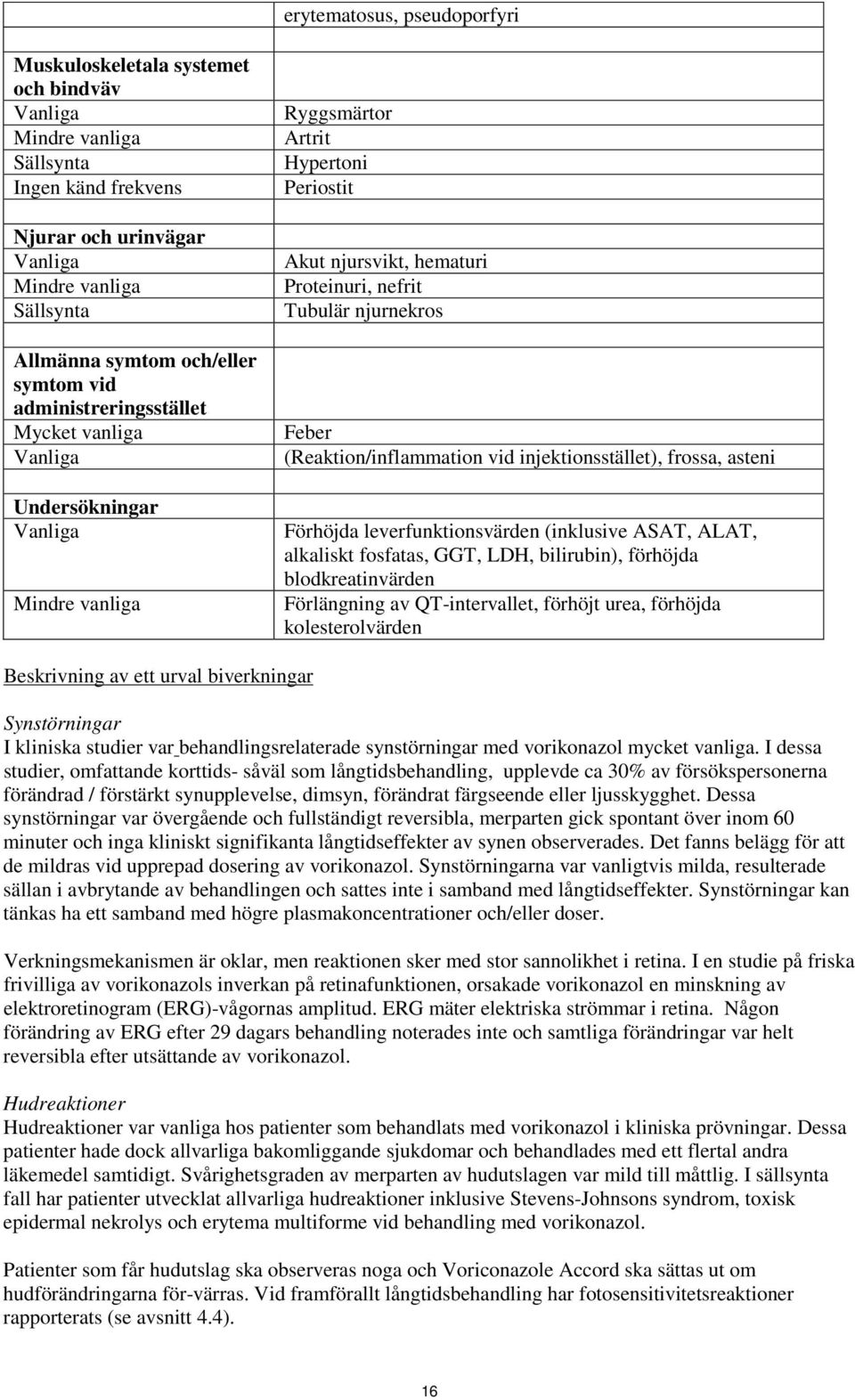 Feber (Reaktion/inflammation vid injektionsstället), frossa, asteni Förhöjda leverfunktionsvärden (inklusive ASAT, ALAT, alkaliskt fosfatas, GGT, LDH, bilirubin), förhöjda blodkreatinvärden