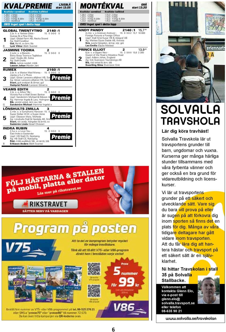 e Yankee Glide - 15: 0 0-0-0 0 Guinea Bi e Pine Chip Uppf: Global Farm AB, Nacka Strand 1 Äg: Stall Excalibur Gul, lila kil, sv