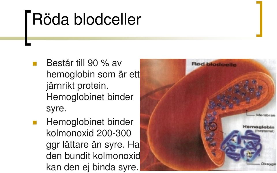 Hemoglobinet binder kolmonoxid 200-300 ggr lättare