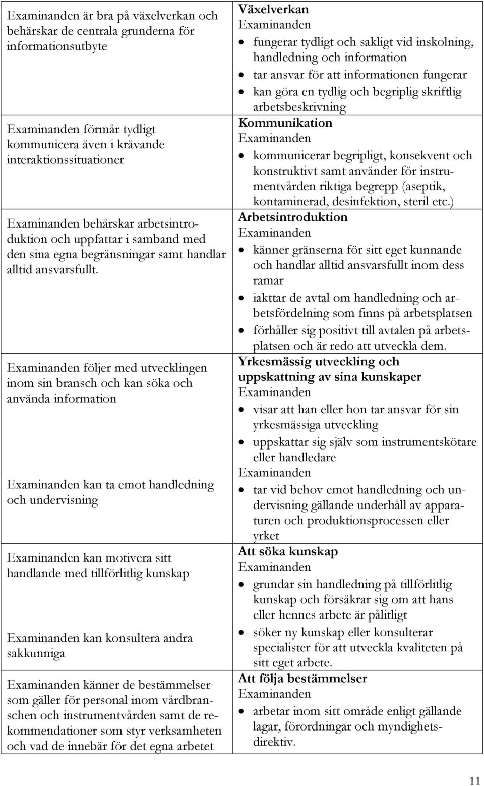 följer med utvecklingen inom sin bransch och kan söka och använda information kan ta emot handledning och undervisning kan motivera sitt handlande med tillförlitlig kunskap kan konsultera andra