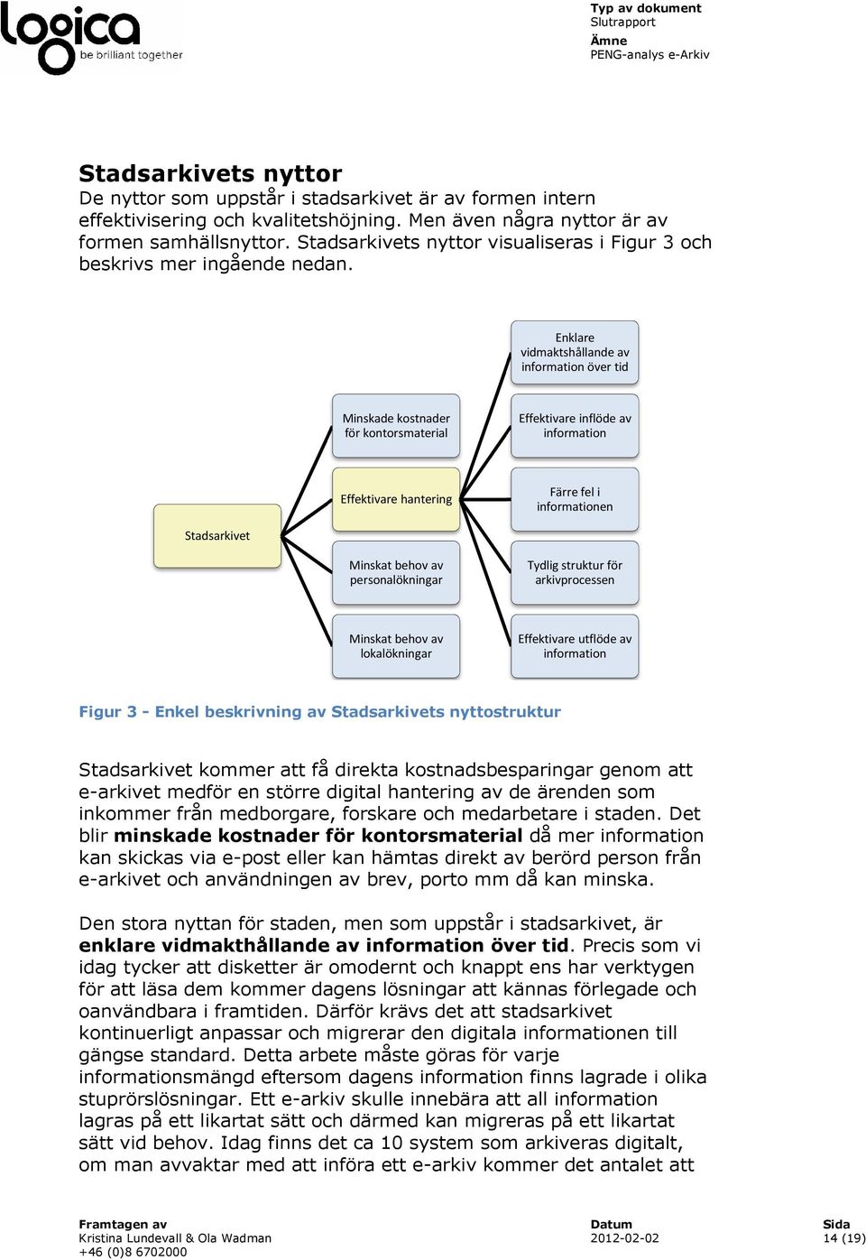 Enklare vidmaktshållande av information över tid Minskade kostnader för kontorsmaterial Effektivare inflöde av information Effektivare hantering Färre fel i informationen Stadsarkivet Minskat behov