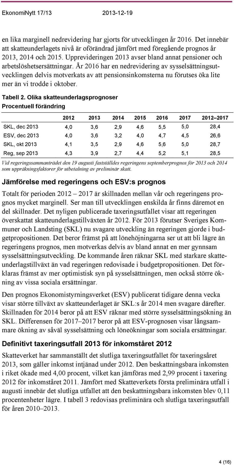 År 2016 har en nedrevidering av sysselsättningsutvecklingen delvis motverkats av att pensionsinkomsterna nu förutses öka lite mer än vi trodde i oktober. Tabell 2.