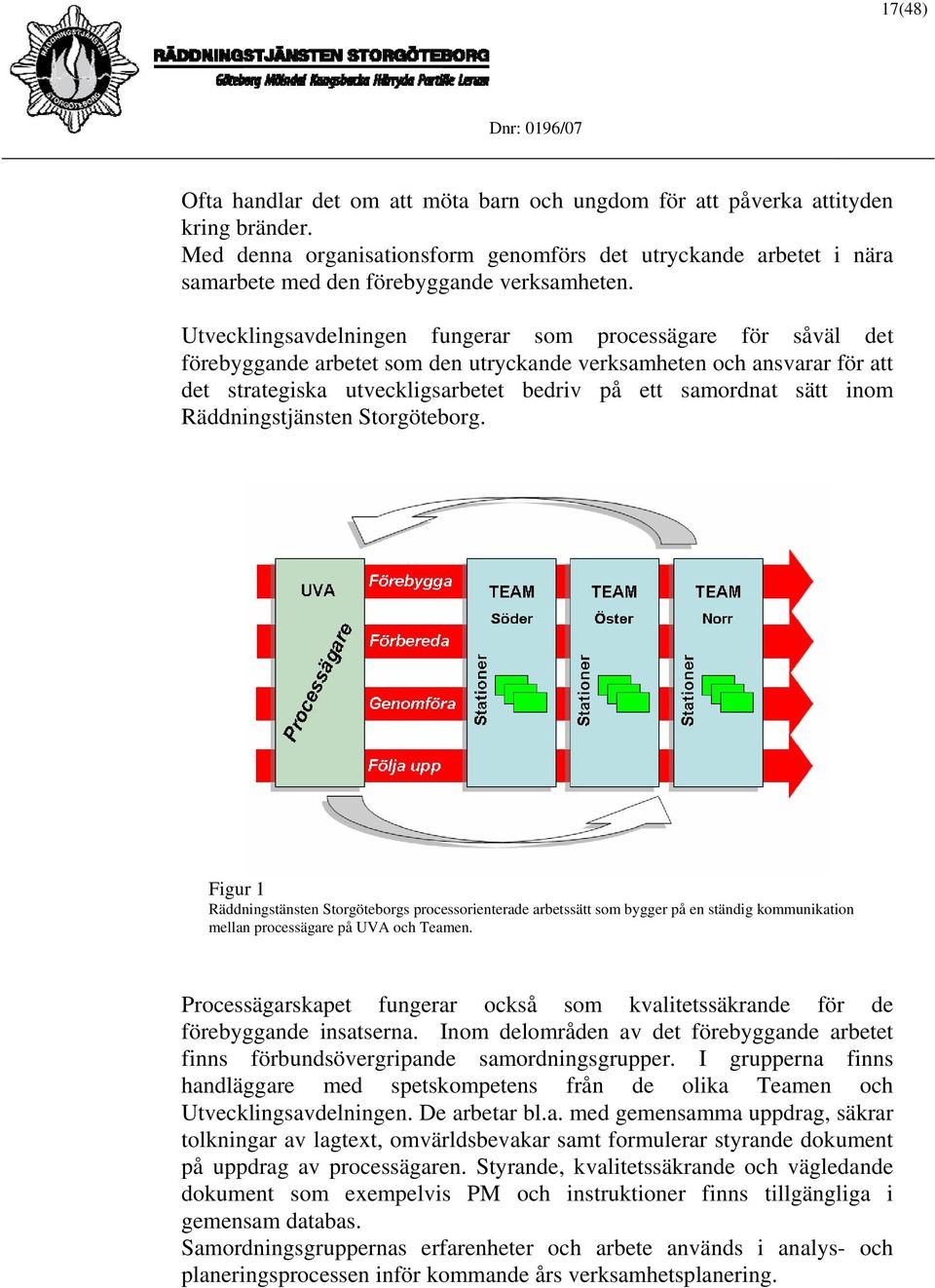 Utvecklingsavdelningen fungerar som processägare för såväl det förebyggande arbetet som den utryckande verksamheten och ansvarar för att det strategiska utveckligsarbetet bedriv på ett samordnat sätt
