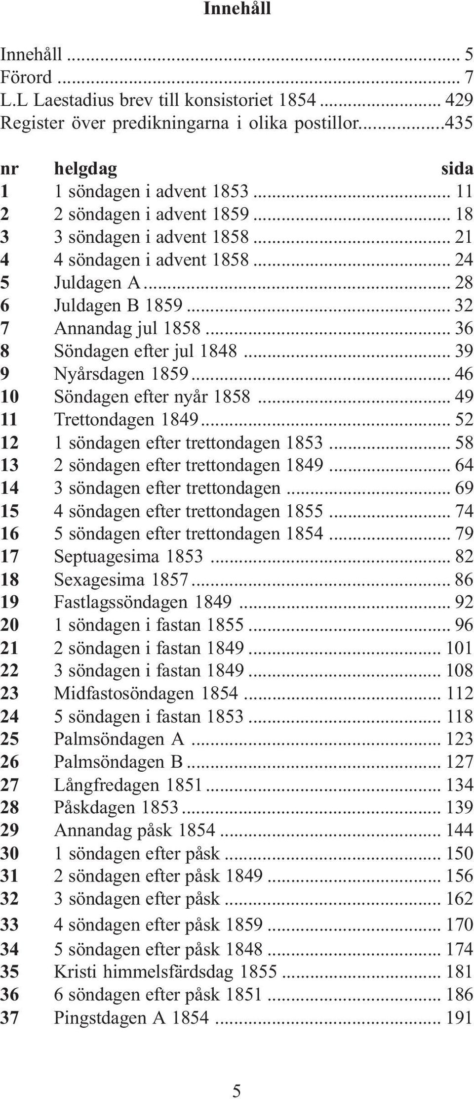 .. 39 9 Nyårsdagen 1859... 46 10 Söndagen efter nyår 1858... 49 11 Trettondagen 1849... 52 12 1 söndagen efter trettondagen 1853... 58 13 2 söndagen efter trettondagen 1849.