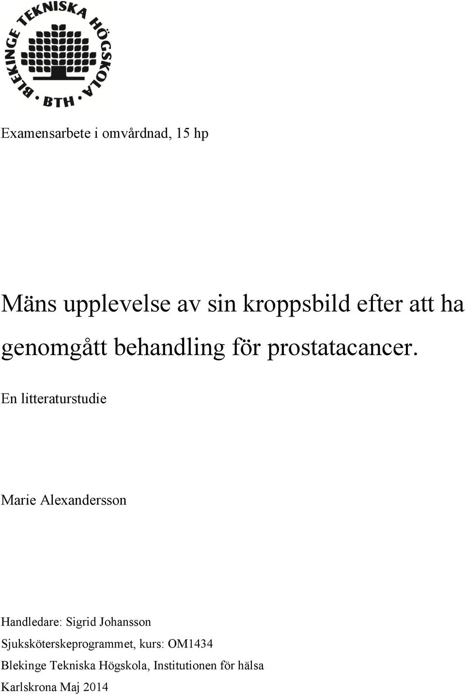En litteraturstudie Marie Alexandersson Handledare: Sigrid Johansson