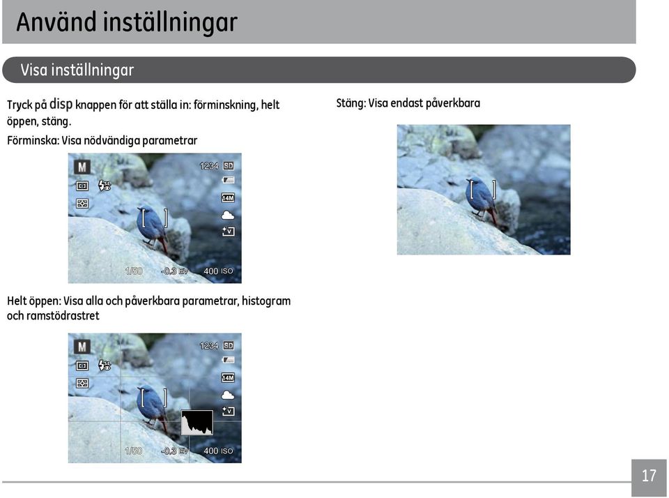 Förminska: Visa nödvändiga parametrar Stäng: Visa endast påverkbara 1234-0.