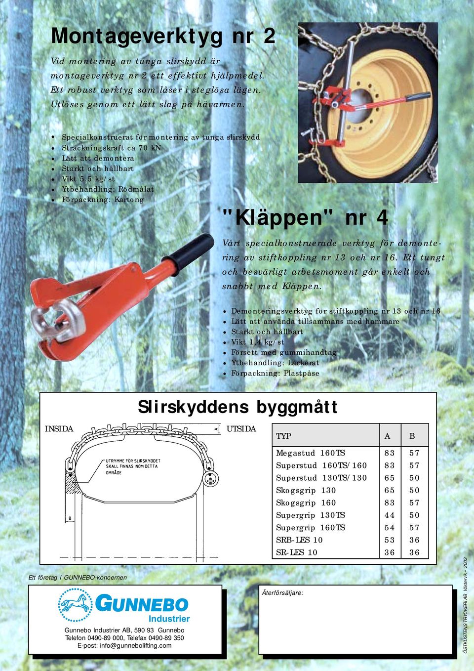 specialkonstruerade verktyg för demontering av stiftkoppling nr 13 och nr 16. Ett tungt och besvärligt arbetsmoment går enkelt och snabbt med Kläppen.