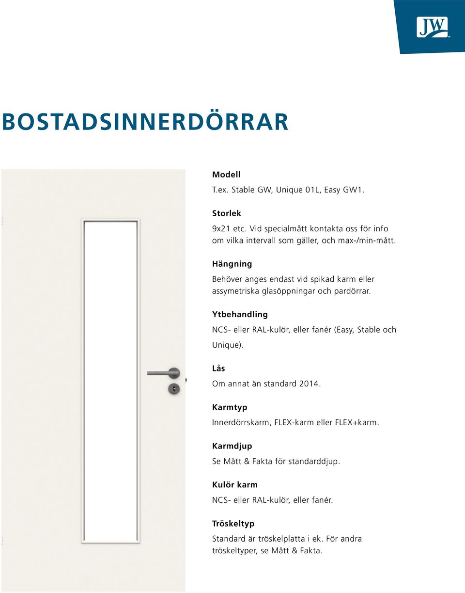 Hängning Behöver anges endast vid spikad karm eller assymetriska glasöppningar och pardörrar.