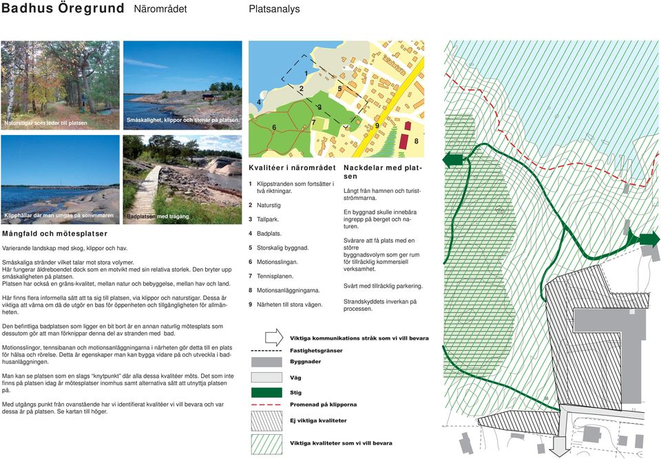 Här fungerar äldreboendet dock som en motvikt med sin relativa storlek. Den bryter upp småskaligheten på platsen. Platsen har också en gräns-kvalitet, mellan natur och bebyggelse, mellan hav och land.