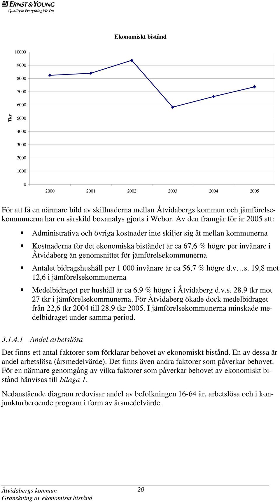 Av den framgår för år 2005 att: Administrativa och övriga kostnader inte skiljer sig åt mellan kommunerna Kostnaderna för det ekonomiska biståndet är ca 67,6 % högre per invånare i Åtvidaberg än