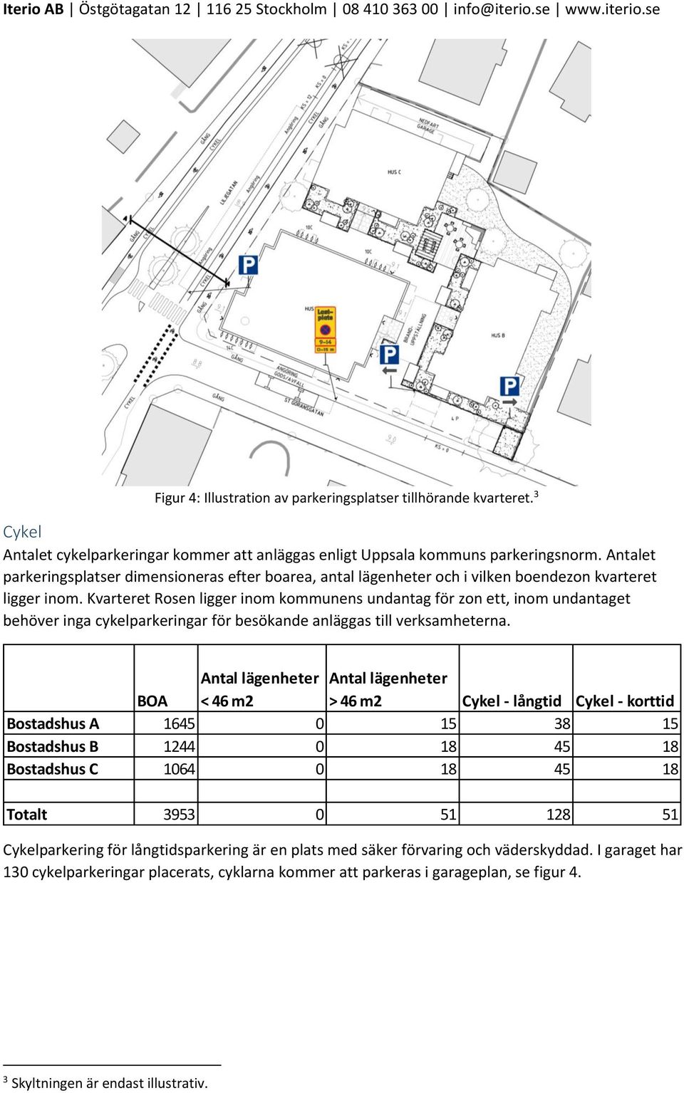 Kvarteret Rosen ligger inom kommunens undantag för zon ett, inom undantaget behöver inga cykelparkeringar för besökande anläggas till verksamheterna.