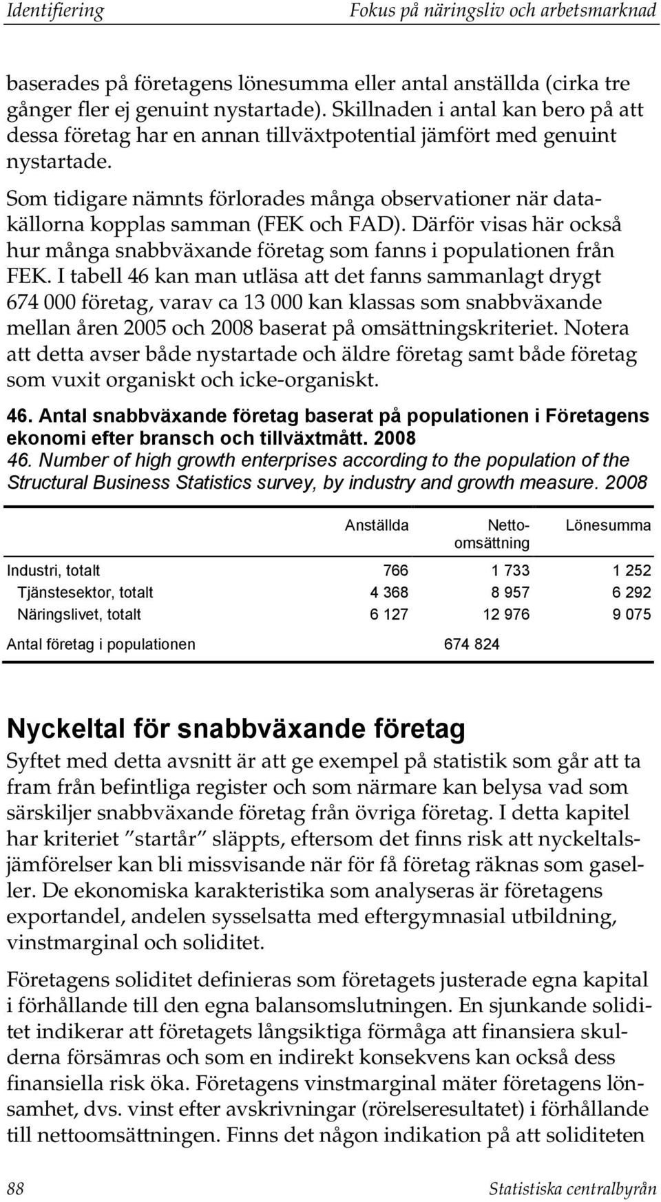 Som tidigare nämnts förlorades många observationer när datakällorna kopplas samman (FEK och FAD). Därför visas här också hur många snabbväxande företag som fanns i populationen från FEK.