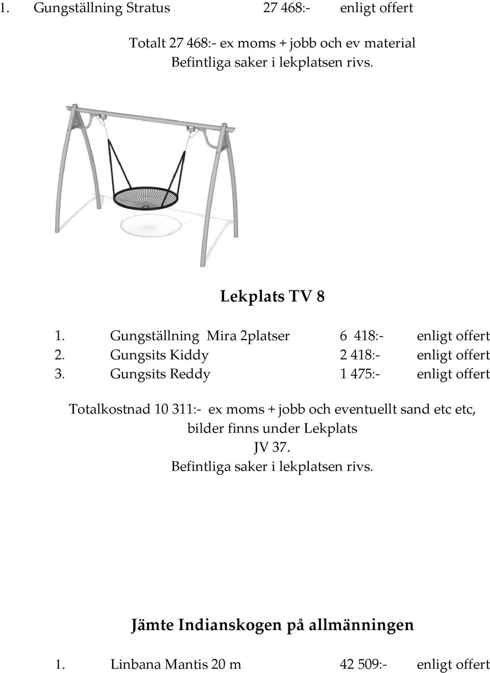 Gungsits Kiddy 2418:- enligt offert 3.