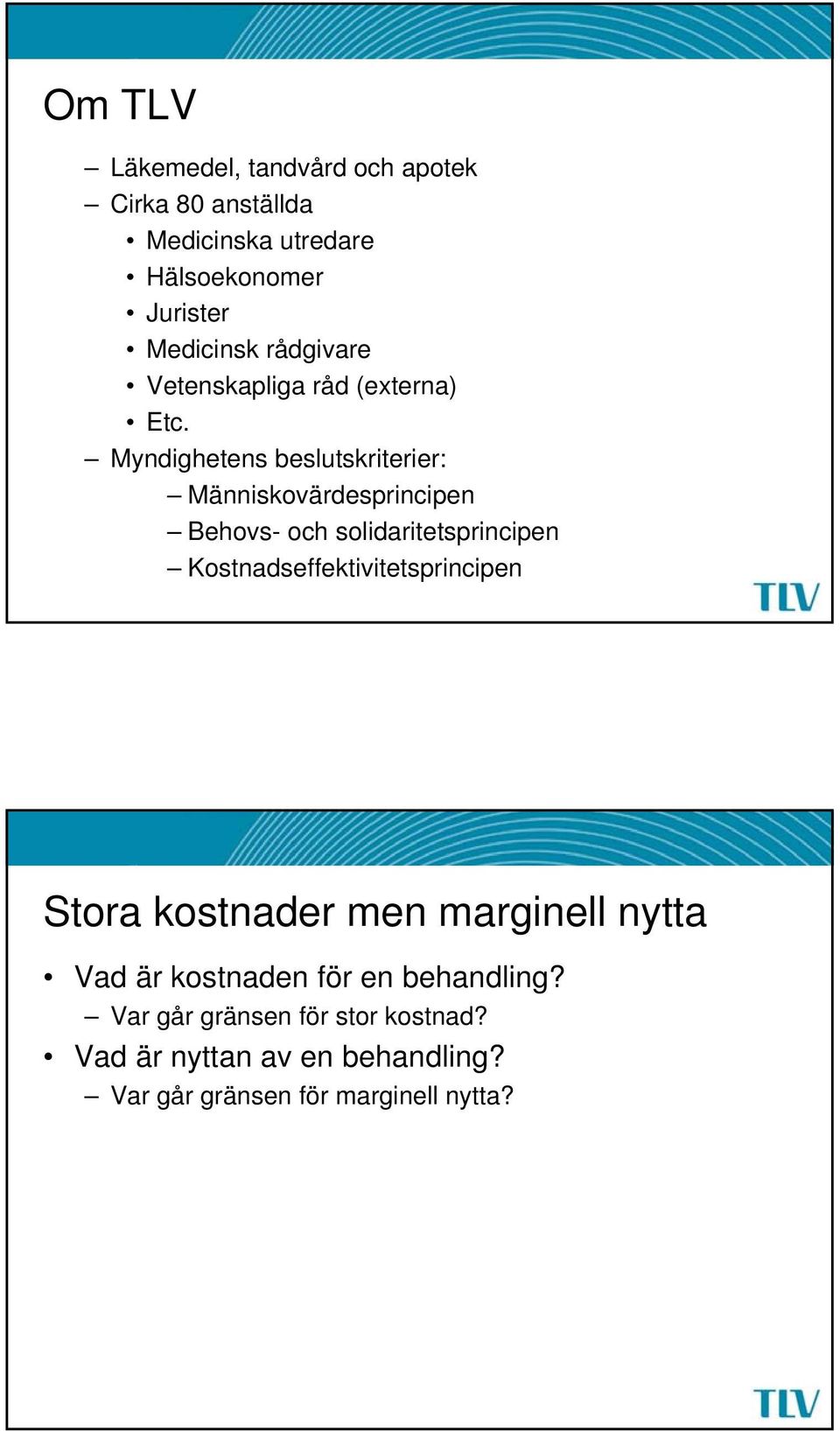 Myndighetens beslutskriterier: Människovärdesprincipen Behovs- och solidaritetsprincipen