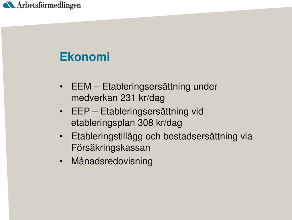 etableringsplan 308 kr/dag Etableringstillägg och