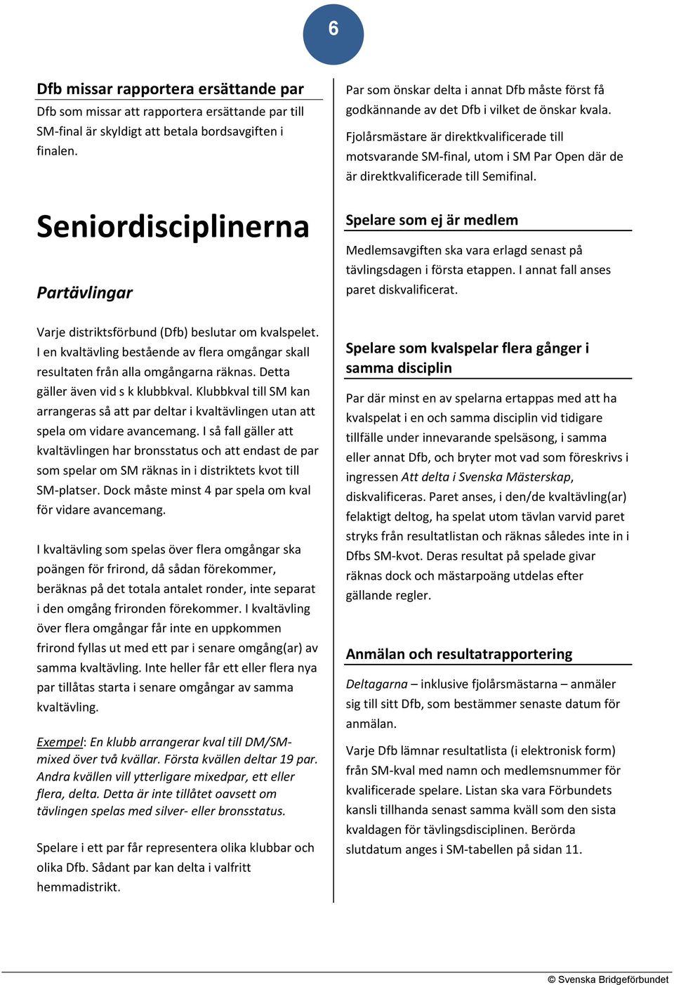 Fjolårsmästare är direktkvalificerade till motsvarande SM-final, utom i SM Par Open där de är direktkvalificerade till Semifinal.