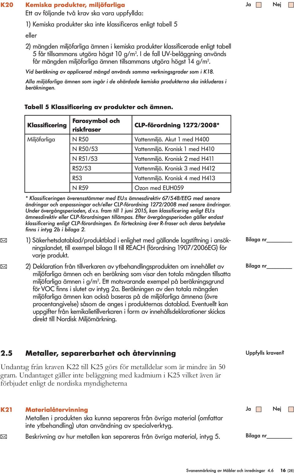 Vid beräkning av applicerad mängd används samma verkningsgrader som i K18. Alla miljöfarliga ämnen som ingår i de ohärdade kemiska produkterna ska inkluderas i beräkningen.