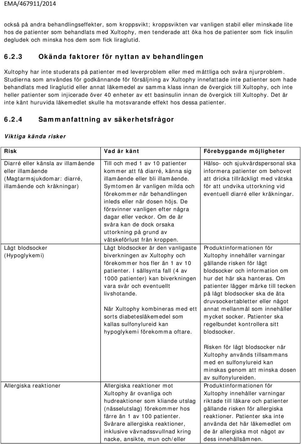 3 Okända faktorer för nyttan av behandlingen Xultophy har inte studerats på patienter med leverproblem eller med måttliga och svåra njurproblem.