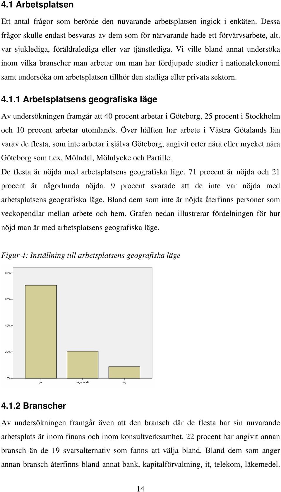 Vi ville bland annat undersöka inom vilka branscher arbetar om har fördjupade studier i nationalekonomi samt undersöka om arbetsplatsen tillhör den statliga eller privata sektorn. 4.1.