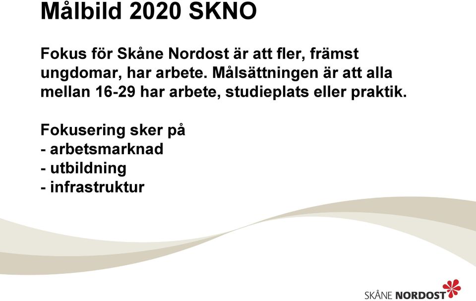 Målsättningen är att alla mellan 16-29 har arbete,