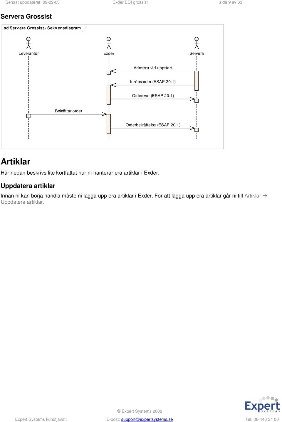 1) Bekräftar order Orderbekräftelse (ESAP 20.