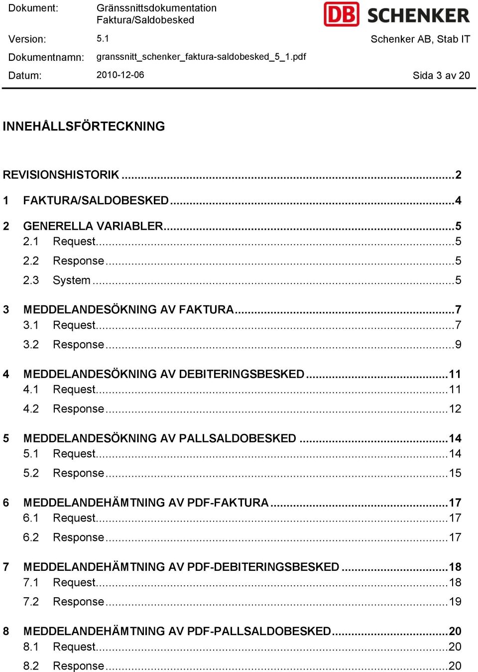 .. 14 5.1 Request... 14 5.2 Response... 15 6 MEDDELANDEHÄMTNING AV PDF-FAKTURA... 17 6.1 Request... 17 6.2 Response... 17 7 MEDDELANDEHÄMTNING AV PDF-DEBITERINGSBESKED.