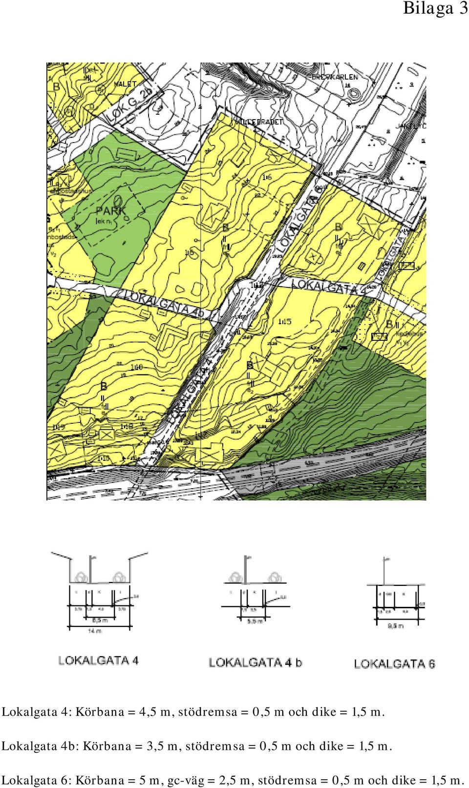 Lokalgata 4b: Körbana = 3,5 m, stödremsa = 0,5 