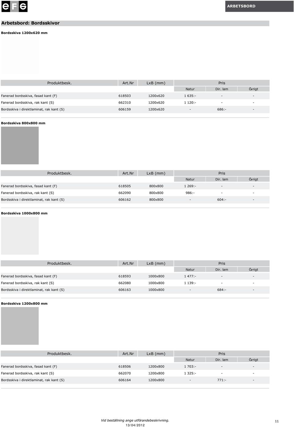 618505 800x800 1 269:- - - Fanerad bordsskiva, rak kant (S) 662090 800x800 986:- - - Bordsskiva i direktlaminat, rak kant (S) 606162 800x800-604:- - Bordsskiva 1000x800 mm Produktbesk ArtNr LxB (mm)