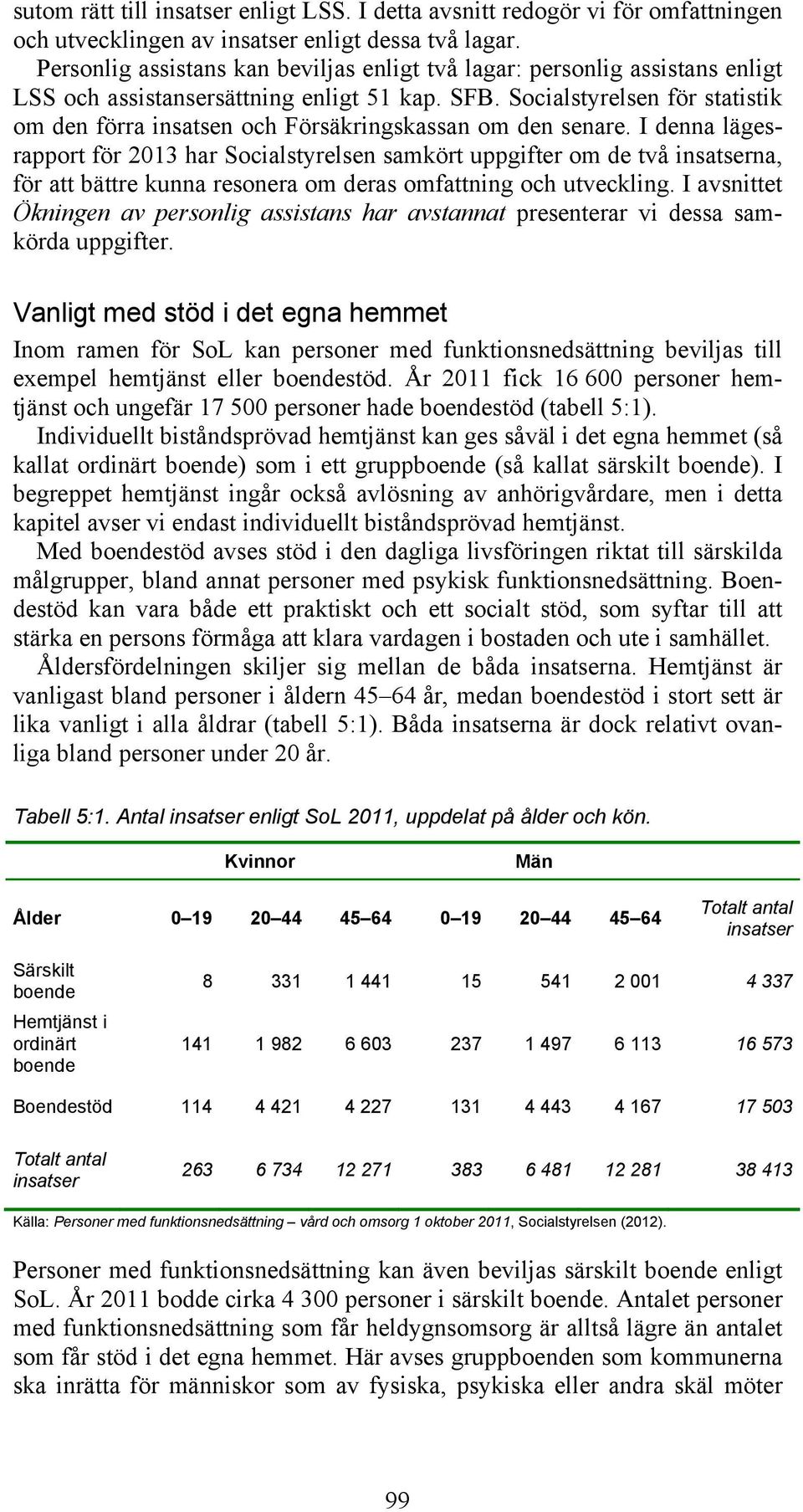 Socialstyrelsen för statistik om den förra insatsen och Försäkringskassan om den senare.