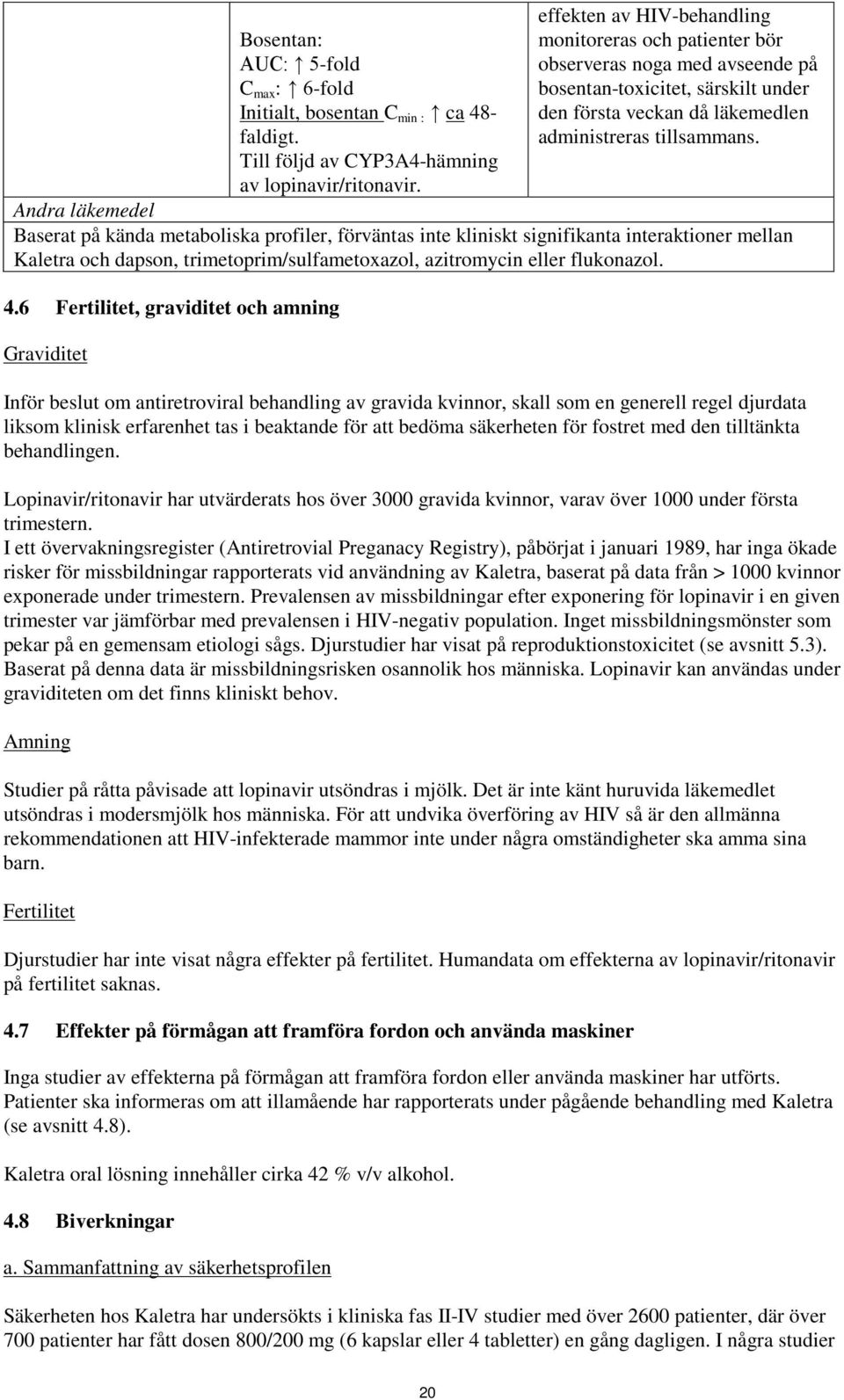 Andra läkemedel Baserat på kända metaboliska profiler, förväntas inte kliniskt signifikanta interaktioner mellan Kaletra och dapson, trimetoprim/sulfametoxazol, azitromycin eller flukonazol. 4.