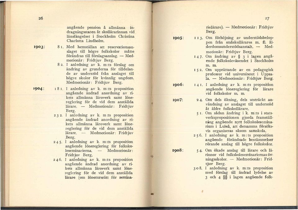 an de av understöd från ansaget ti högre skoor för kvinnig ungdom. Medmotionär : Fridtju v Berg. 8 I. - --- - I I 3. Om, förhöjning av understoäsb op pen från småskoärares m. f. å derdomsuhderstödsanstat.