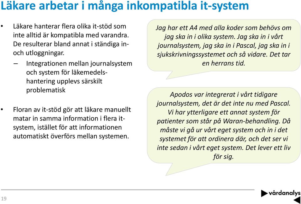 att informationen automatiskt överförs mellan systemen. Jag har ett A4 med alla koder som behövs om jag ska in i olika system.