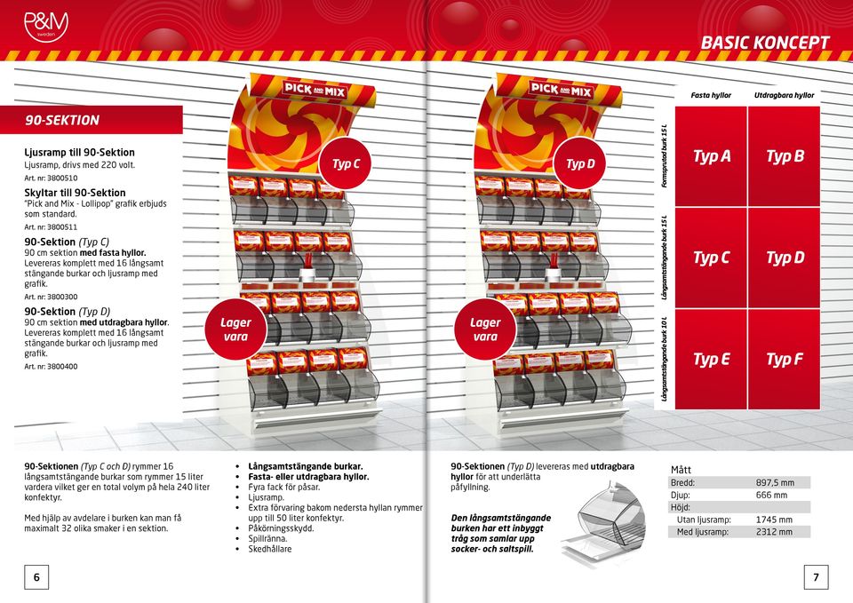 nr: 3800300 90-Sektion (Typ D) 90 cm sektion med utdragbara hyllor. Levereras komplett med 16 långsamt stängande burkar och ljusramp med grafik. Art.