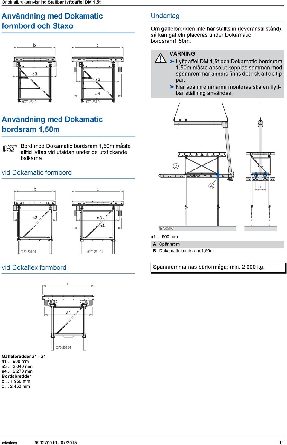 9270-232-01 9270-233-01 Användning med Dokamatic bordsram 1,50m Bord med Dokamatic bordsram 1,50m måste alltid lyftas vid utsidan under de utstickande balkarna.