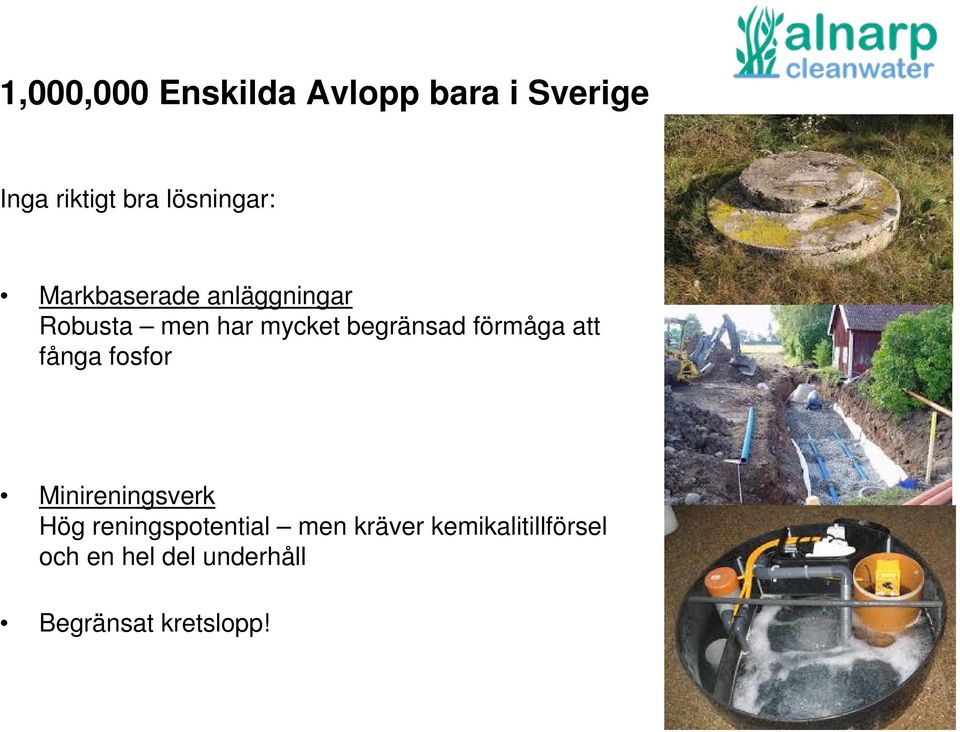 begränsad förmåga att fånga fosfor Minireningsverk Hög