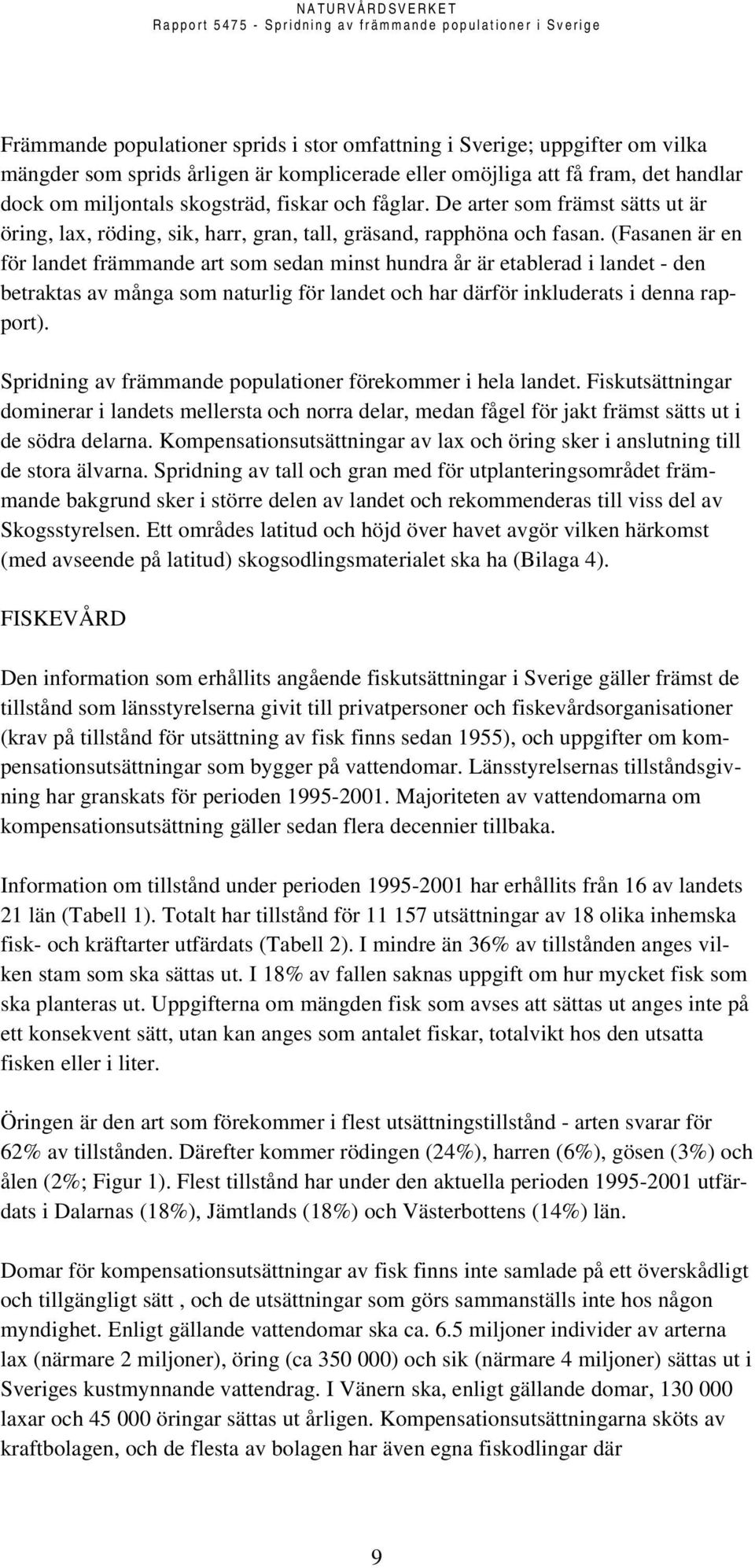(Fasanen är en för landet främmande art som sedan minst hundra år är etablerad i landet - den betraktas av många som naturlig för landet och har därför inkluderats i denna rapport).