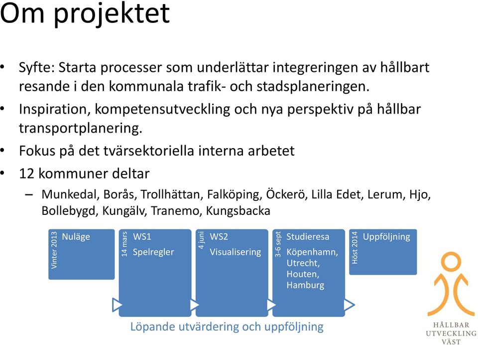 Fokus på det tvärsektoriella interna arbetet 12 kommuner deltar Munkedal, Borås, Trollhättan, Falköping, Öckerö, Lilla Edet, Lerum, Hjo,