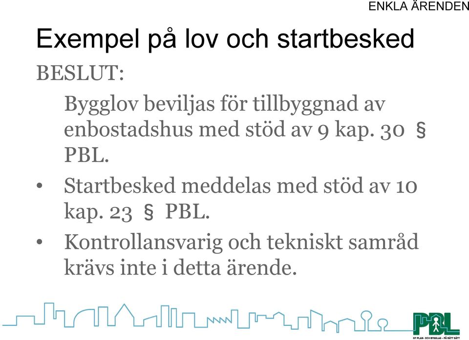 30 PBL. Startbesked meddelas med stöd av 10 kap. 23 PBL.