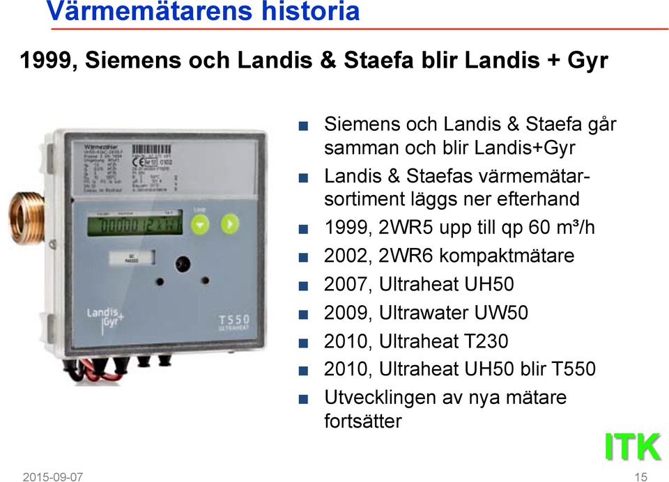 till qp 60 m³/h 2002, 2WR6 kompaktmätare 2007, Ultraheat UH50 2009, Ultrawater UW50 2010,
