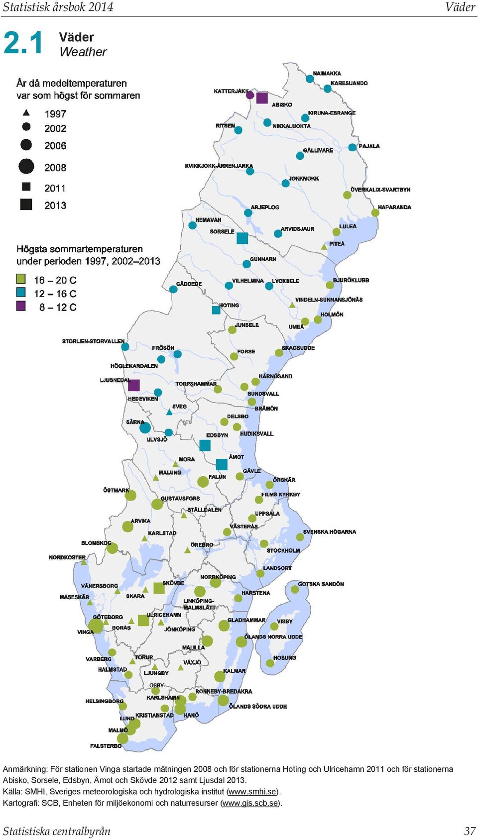 Abisko, Sorsele, Edsbyn, Åmot och Skövde samt Ljusdal 2013.